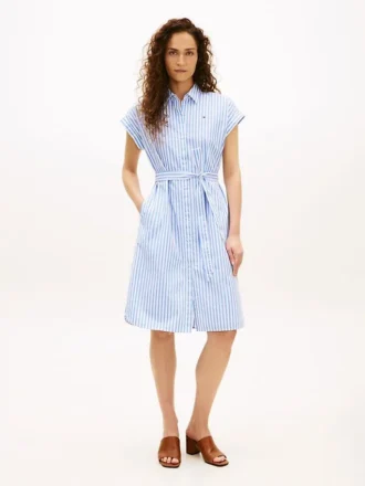 Rochie-cămașă din poplin cu dungi și curele