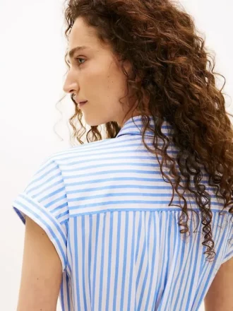 Rochie-cămașă din poplin cu dungi și curele