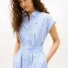Rochie-cămașă din poplin cu dungi și curele Rochie-cămașă din poplin cu dungi și curele