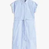 Rochie-cămașă din poplin cu dungi și curele Rochie-cămașă din poplin cu dungi și curele