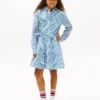 Rochie-cămașă din poplin cu dungi și volane pentru copii