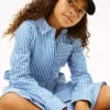 Rochie-cămașă din poplin cu dungi și volane pentru copii