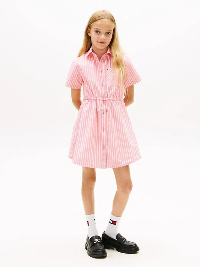 Rochie-cămașă din poplin cu dungi pentru copii Rochie-cămașă din poplin cu dungi pentru copii