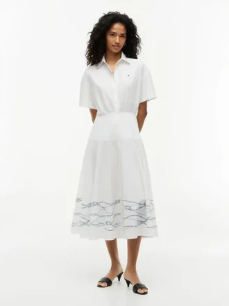 Rochie-cămașă din poplin cu mâneci scurte