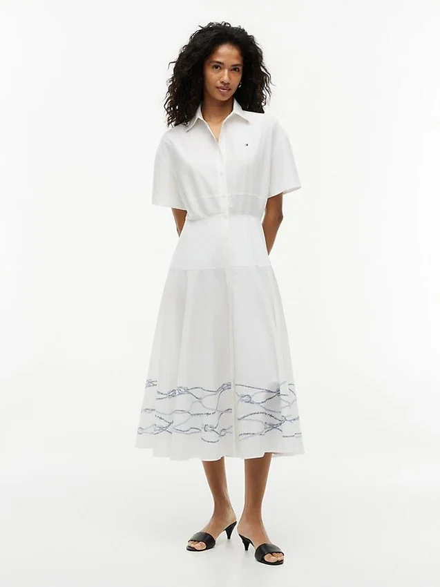 Rochie-cămașă din poplin cu mâneci scurte Rochie-cămașă din poplin cu mâneci scurte