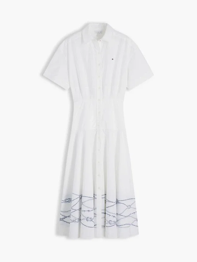 Rochie-cămașă din poplin cu mâneci scurte Rochie-cămașă din poplin cu mâneci scurte