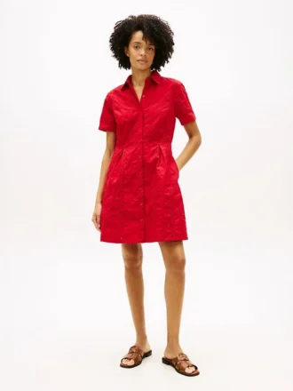 Rochie-cămașă din poplin cu ochiuri brodate