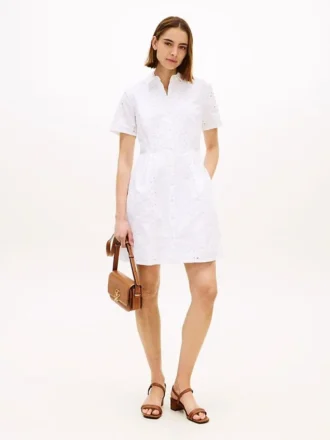 Rochie-cămașă din poplin cu ochiuri brodate