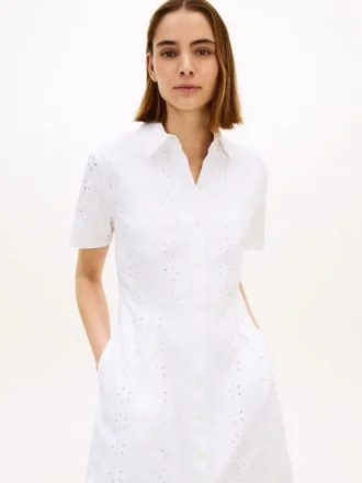 Rochie-cămașă din poplin cu ochiuri brodate