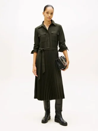 Rochie-cămașă din sârgă plisată, cu curele