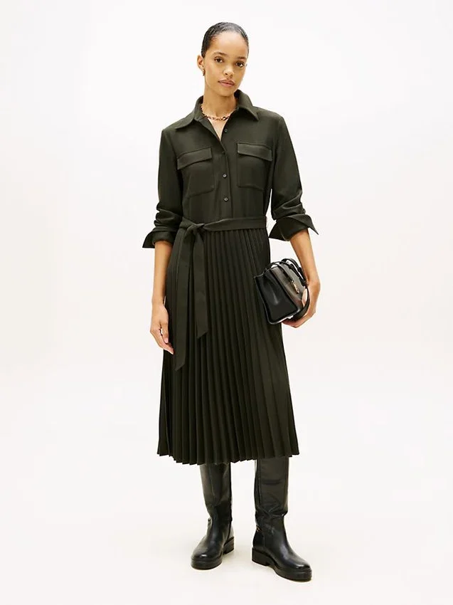 Rochie-cămașă din sârgă plisată, cu curele Rochie-cămașă din sârgă plisată, cu curele