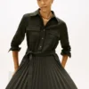 Rochie-cămașă din sârgă plisată, cu curele Rochie-cămașă din sârgă plisată, cu curele