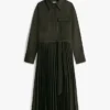 Rochie-cămașă din sârgă plisată, cu curele Rochie-cămașă din sârgă plisată, cu curele