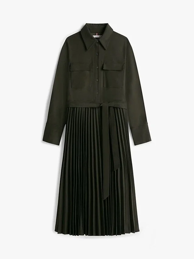 Rochie-cămașă din sârgă plisată, cu curele Rochie-cămașă din sârgă plisată, cu curele
