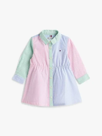 Rochie-cămașă elastică cu dungi mixte pentru bebeluși