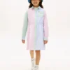 Rochie-cămașă elastică cu dungi mixte pentru copii Rochie-cămașă elastică cu dungi mixte pentru copii
