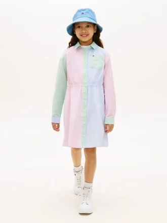 Rochie-cămașă elastică cu dungi mixte pentru copii