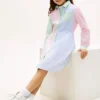 Rochie-cămașă elastică cu dungi mixte pentru copii Rochie-cămașă elastică cu dungi mixte pentru copii
