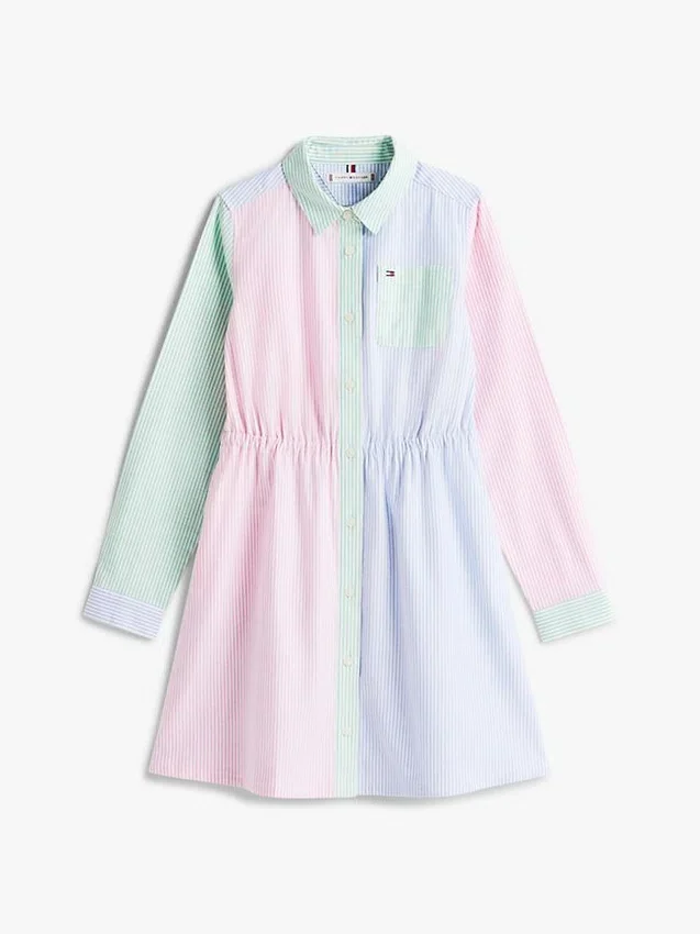 Rochie-cămașă elastică cu dungi mixte pentru copii Rochie-cămașă elastică cu dungi mixte pentru copii