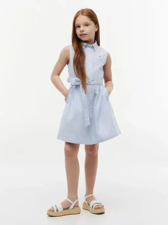 Rochie-cămașă fără mâneci cu curea pentru copii