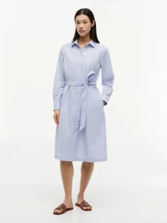 Rochie-cămașă midi cu dungi florale pe toată suprafața