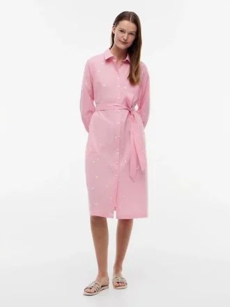 Rochie-cămașă midi cu dungi florale pe toată suprafața