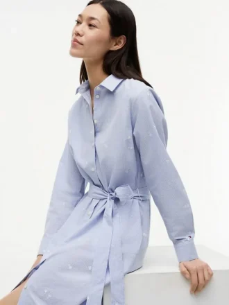 Rochie-cămașă midi cu dungi florale pe toată suprafața