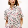 Rochie-cămașă midi din in cu imprimeu animalier