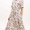 Rochie-cămașă midi din in cu imprimeu animalier
