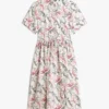 Rochie-cămașă midi din in cu imprimeu animalier