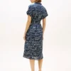 Rochie-cămașă midi din in cu imprimeu steag și curele