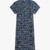 Rochie-cămașă midi din in cu imprimeu steag și curele