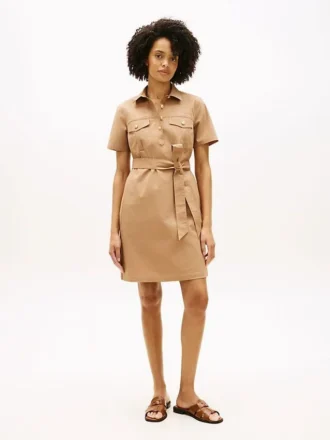Rochie-cămașă utilitară cu mâneci scurte și curele