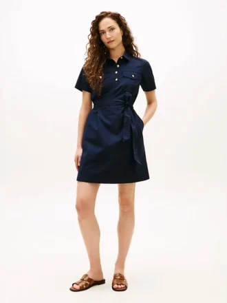 Rochie-cămașă utilitară cu mâneci scurte și curele