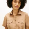Rochie-cămașă utilitară cu mâneci scurte și curele