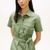 Rochie-cămașă utilitară cu mâneci scurte și curele