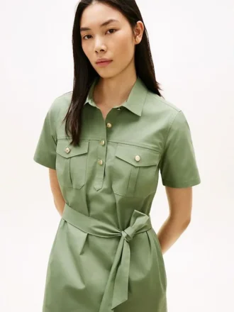 Rochie-cămașă utilitară cu mâneci scurte și curele