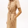 Rochie-cămașă utilitară cu mâneci scurte și curele