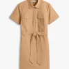 Rochie-cămașă utilitară cu mâneci scurte și curele
