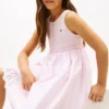 Rochie combinată cu broderie și ochiuri pentru fetițe Rochie combinată cu broderie și ochiuri pentru fetițe