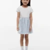 Rochie combinată din bumbac seersucker cu imprimeu în carouri pentru copii