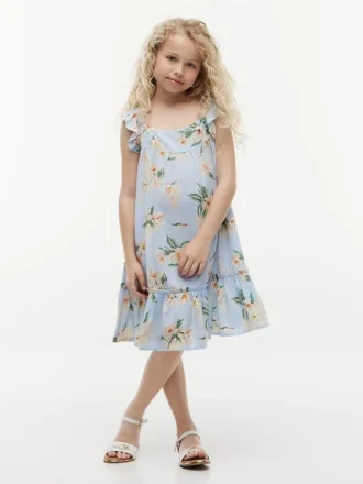 Rochie cu volane și imprimeu floral pentru copii