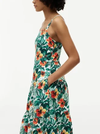 Rochie din amestec de in cu imprimeu tropical