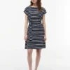 Rochie din bumbac elastic cu dungi și curele Rochie din bumbac elastic cu dungi și curele