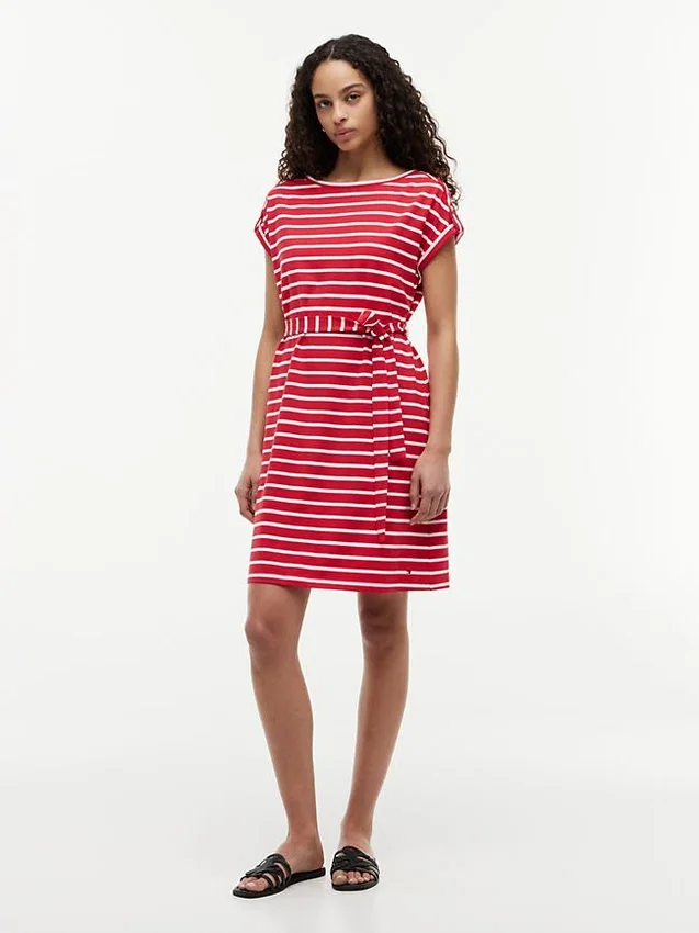 Rochie din bumbac elastic cu dungi și curele Rochie din bumbac elastic cu dungi și curele