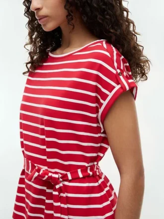 Rochie din bumbac elastic cu dungi și curele
