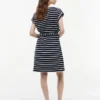 Rochie din bumbac elastic cu dungi și curele Rochie din bumbac elastic cu dungi și curele