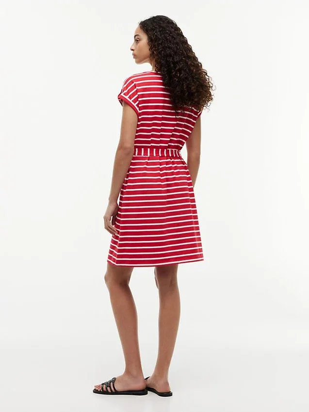 Rochie din bumbac elastic cu dungi și curele Rochie din bumbac elastic cu dungi și curele