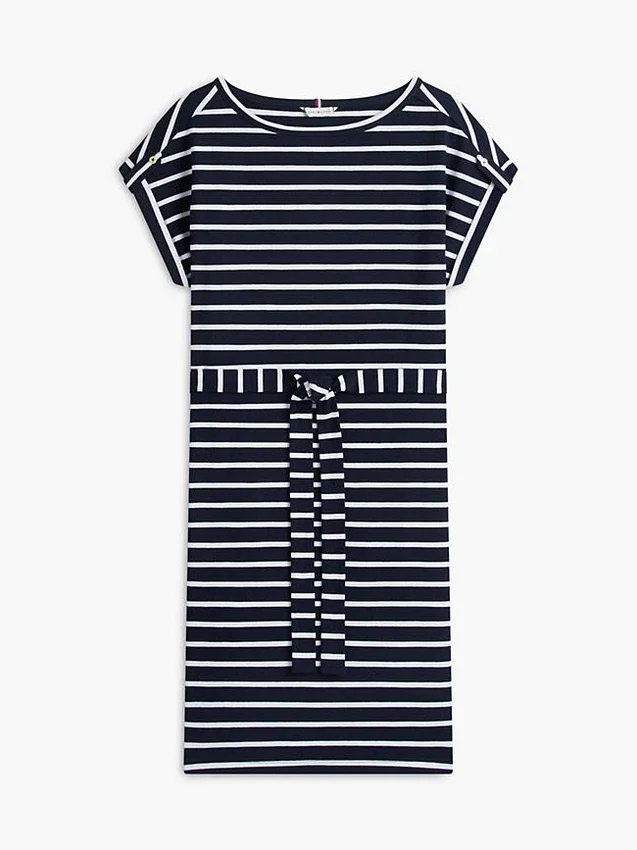 Rochie din bumbac elastic cu dungi și curele Rochie din bumbac elastic cu dungi și curele