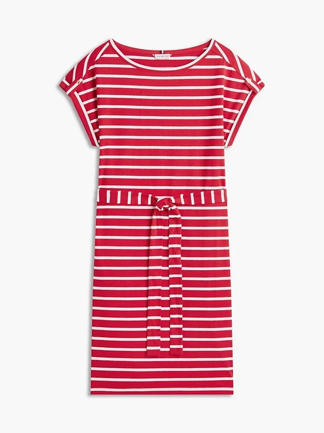 Rochie din bumbac elastic cu dungi și curele Rochie din bumbac elastic cu dungi și curele